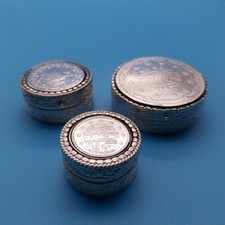 Ottoman Empire Turkish Coin Solid Silver Snuff Or Pill Boxes x 3