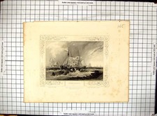 Old Antique Print Engraving Nore Lights Ships Stormy Sea Taylor Tombleson