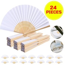 24PCS White Paper Fan Folding Hand Fans Handheld Fan for Wedding Dancing