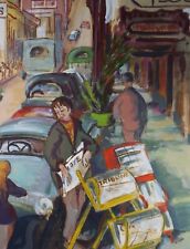 Original Gouache, 'Street Scene with Figures', Ivy T. Attwell, Circa 1950's