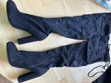 Thigh Length Black Suede Boots