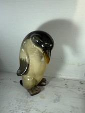 Unusual Ceramic Penguin 8 Inch Painted Looks Earthen Ware.