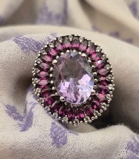 Sterling Silver Cocktail Ring, Size P, Large Amethyst Statement Piece