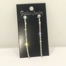 Long Dangle Drop Silver Earrings Diamante Rhinestone Sparkle Christmas Gift UK