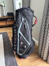 Oakley Golf Luxury Cart Bag Black/Red Trim 11 Way Divider + Rain Hood Ex Cond