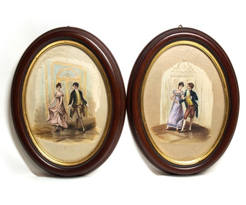 Pair vintage hand painted silk - pair,