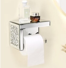 Crystal Crush Diamond Toilet Paper Holder with Mirrored Shelf. Wall Mounted