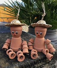 Set of 2 Clay Terracotta Flower Pot Men Bill & Ben Style (Small Size) Garden Fun
