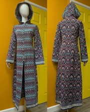 Vintage 1960s/1970s Cotton Tapestry Woven Hooded Maxi Coat - XS
