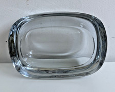 Strombergshyttan Signed Sweden Art Glass Dish Ice Blue Gray MCM Vintage H 38