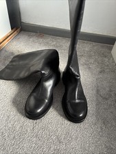 Zara Black Real Leather Boots Size 5 Pull-On Style Knee Length Flat Heel EU 38