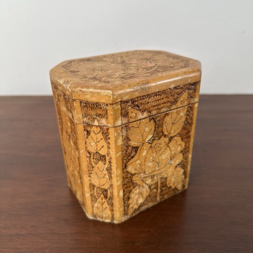 Vintage pokerwork tea caddy - pokerwork,