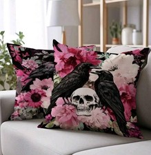1 Skull Roses Raven Gothic Pink Black Decorative Scatter Cushion Covers 