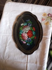 Vintage Mid Century Russian Folk Art Zhostovo Hand painted Floral Tray