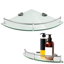2pcs Glass Corner Shelf 24x24cm Wall Mounted Shower Shelves with Rail Space