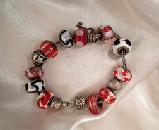 Vintage RHONA SUTTON 925 Silver Venetian Glass Bead Charm Bracelet 20 cm