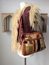 Vintage 60's 70s Patchwork Carpet shoulder Bag boho hippy brown orange