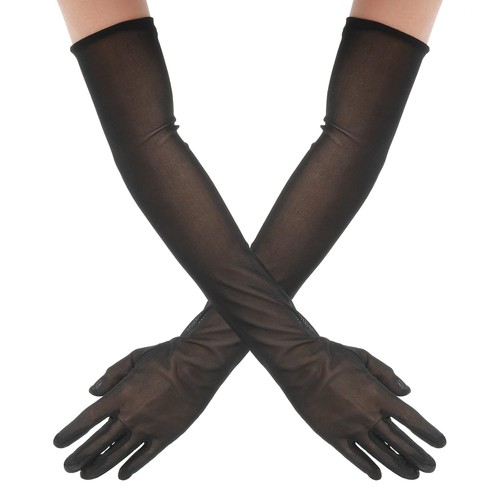 Black sheer long gloves - black,