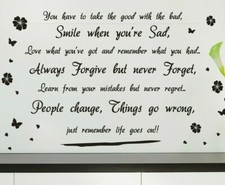 Wall Sticker Art Quotes Smile Life goes on Vinyl Wall Decal Home DIY Wall Decor