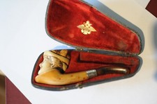 Meerschaum Pipe Hand Carved in original case lady wearing bonnet