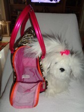 Dog White Fluffy Plush & Lg Carrier Battat Pucci Pups Leopard Print PInk Heart