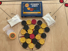 27 Carrom Board Coins Solid Wooden Set with Man Made Ivory Power Striker &Powder