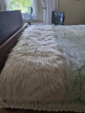 White Fluffy Long Faux Fur Throw, 84"x19". For Sofa,  Bed, Floor