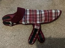 New HUNTLEY'S Burgundy Quilted Wax Shower Proof Dog Coat / Tartan Lined - 17"