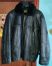 Mens Vintage Real Leather Black Jacket With Removeable Fur Collar  (Size S)