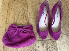 Dune London Women’s Pink Suede High Heel Shoes with Matching Bag. Size 6