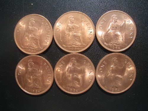 Six elizabeth pennies - six,
