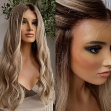 Ombre Sandy Blonde Balayage Highlights 100% Human Hair Lace Front Wigs
