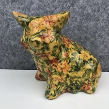 Vintage Floral Decoupage Patchwork Ceramic Pig Animal Figurine Ornament Statue