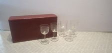 5 Antique Victorian Port Sherry Glasses Hand Blown Wheel Pin Etched Single Ring