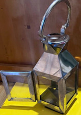 M & S Stainless Steel Glass Lantern Lamp Candle Holder Hanging With Metal Handle