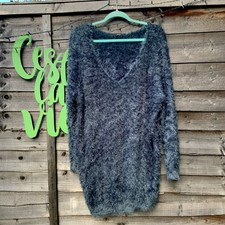 Ladies Plus Size Dark Teal Eyelash Fluffy Jumper Top Size 20