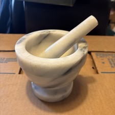 Marble Mortar and Pestle Set – White & Grey Stone Grinder for Herbs & Spices