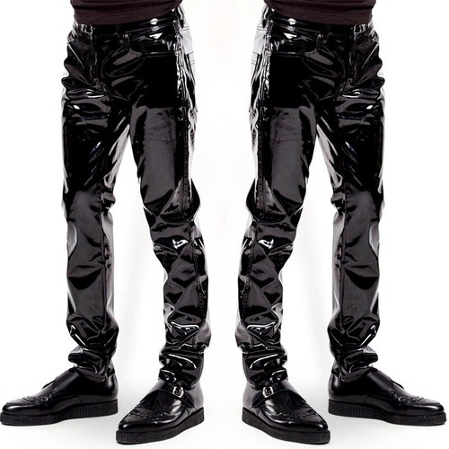 Men faux leather pvc pants - leather,