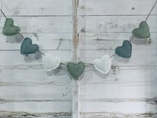 Fabric Hanging Heart Bunting cream sage green paisley Vintage Shabby Chic