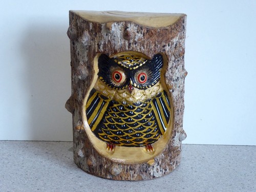 Wooden owl hand carved log - wooden,