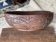 Vintage Tiki Bowl Faux Carved
