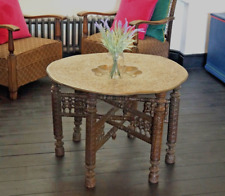 Vintage Coffee Table Middle Eastern Copper Tray Hand Carved Base c 1940s