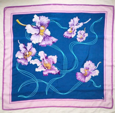 Vintage silk scarf from Singapore Airlines - orchid print - 34 x 34 inches
