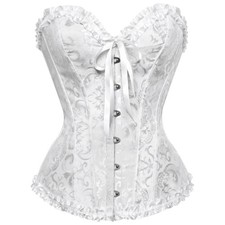 Women Sexy Overbust Boned Corset Burlesque Basque Top Lace-Up Costume Size 6-24
