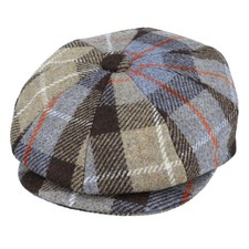 Brown Tartan Wool Newsboy Cap 8 Panel Gatsby Flat Cap Baker Boy Vintage Hat