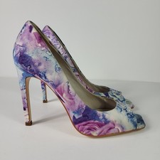 Faith Floral Lilac Blue Pink Peep Toe High Heel Court Shoes UK 6 Eu 39 SKU 30