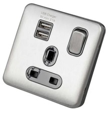 Schneider Lisse Deco 13A 1 Gang Switched Socket with Twin USB Outlets (64)