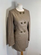 Jesire taupe Leather dress coat UK 12 VGC fitted collarless jacket smart
