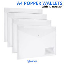 20 A4 POPPER WALLETS Plastic Document Folders ENVELOPE Stud ID HOLDER CLEAR