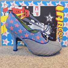 Irregular Choice Alphabite Shoes Lace Up 38 UK 5 Blue Stripe 3.5" Heel